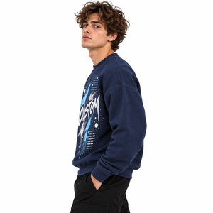 Sweat-shirt à col rond personnalisé avec impression/graphisme, bleu marine pour homme, 100% coton, manches raglan, streetwear, OEM, vente en gros, fournisseur américain - Product Image 2