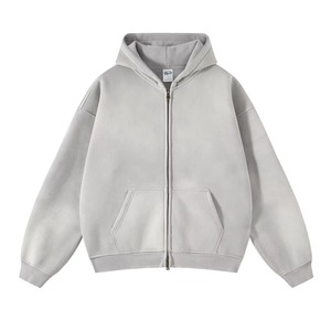 Sweat à capuche zippé surdimensionné de haute qualité, épais et robuste, style vintage délavé à l'acide, avec logo personnalisé - Product Image 2