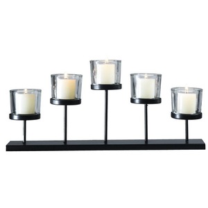 Portavelas de Metal Negro para 5 Velas de Té con Copas de Vidrio, Decoración para el Hogar - Product Image 1
