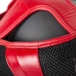 Protège-tête de boxe noir et rouge en cuir PU, équipement de protection avec fermeture auto-agrippante pour adultes, usage universel unisexe - Product Image 6