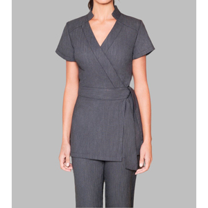 <b>Wrap</b> Style Beauty Salon Uniform Tunic Breathable Unisex Cotton Polyester Spandex Short Sleeve Top Custom Logo for Esthetician - Product Image 1