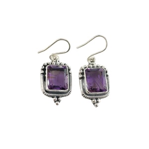 Trendy Handmade 925 Sterling <b>Silver</b> <b>Earrings</b> Amethyst Octagon Cut with Diamond-Studded <b>Silver</b> Plated for Parties and Weddings - Product Image 1
