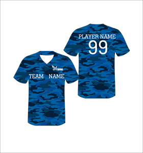 Maillot de baseball personnalisé sublimé, imprimé camouflage bleu roi, entièrement boutonné, uniforme d'équipe, léger et respirant, vêtements de sport - Product Image 1