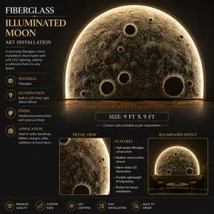 Instalación de Arte Mural de Luna en Fibra de Vidrio, Escultura Realista de Superficie Lunar, Retroiluminación LED Blanco Cálido, Fondo Celestial para Bodas - Product Image 5