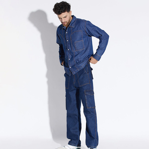 Autumn Denim TrackSuit Customized Color OEM Service Unisex 100% Cotton High Quality Turn-<b>down</b> Collar Eco-Friendly Breathable - Product Image 3