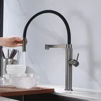 Robinet de cuisine haut de gamme gris anthracite à ressort, mitigeur chaud/froid extractible et rotatif, vente directe usine pour acheteurs en gros