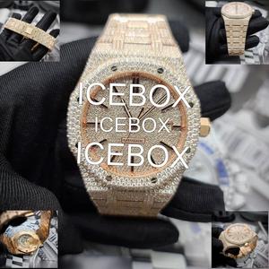 Montre-bracelet attrayante pour homme avec boîtier en acier inoxydable, cadran en verre, entièrement sertie de diamants Moissanite, résistance à l'eau 10 bars, bracelet - Product Image 4