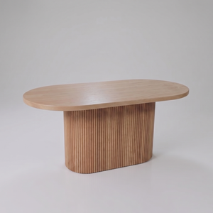 Table à manger ovale moderne en bois massif avec piétement sur pied, design scandinave, mobilier de maison pour salle à manger - Product Image 3