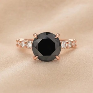 925 Black Moissanite 4.0 Carat Hidden Halo 4 Prong Round Cut Rose Gold Plated Promise <b>Ring</b> Women's <b>Indian</b> Supplier. - Product Image 6
