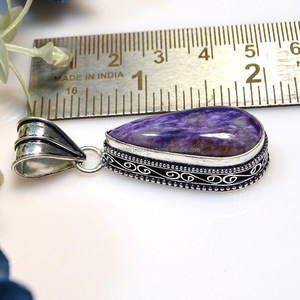 Colgante de plata esterlina 925, hecho a mano colgante de plata, colgante de charoita ovalada, colgante de piedra azul, regalo para ella - Product Image 6