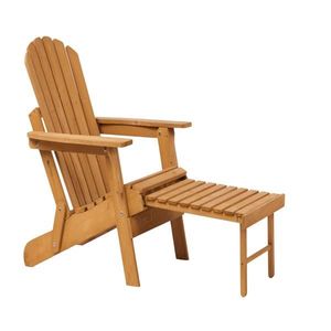 Chaise Adirondack pliante en bois pré-assemblée pour l'extérieur avec repose-pieds rétractable, chaise longue confortable avec dossier et assise pour patio - Product Image 6