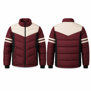 Chaqueta de Invierno Acolchada para Hombre MEGAMAPLE, Diseño Casual con Bloques de Color, Capucha, Resistente al Viento, Relleno 100% Fibra de Poliéster, Corte Regular, Logotipo Frontal - Product Image 1