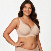 Soutien-gorge grande taille en maille à décolleté plongeant, sans couture, offrant un bon maintien, en nylon et élasthanne doux pour femmes, idéal pour un usage quotidien en toutes saisons