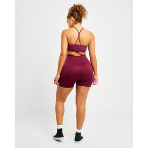 Sujetador deportivo fruncido de alta calidad color morado vino con detalle central fruncido y tirantes finos, talla grande, para mujer. - Product Image 3