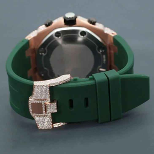 Luxury Moissanite Iced Out Chronograph <b>Watch</b> Rose Gold <b>Case</b> Green Rubber Strap Fully Flooded Dial Mens Statement Jewelry - Product Image 4