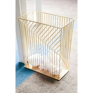 Modern Gold Metal Wire Laundry <b>Basket</b> & Waste Mesh Organizer For Office <b>Bathroom</b> And Bedroom Storage Decorative Organizer - Product Image 1