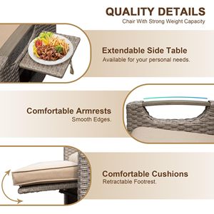 Sedia Reclinabile da Esterno con Tavolino Pieghevole in Vimini Intrecciato a Mano, Schienale Regolabile, Cuscini Spessi 6,8 mm - Product Image 3