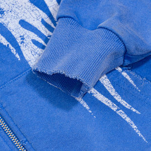 เสื้อฮู้ดโอเวอร์ไซส์สีน้ำเงิน พิมพ์ลายเปลวไฟ ผ้าฝ้ายเฟรนช์เทอร์รี่ ซิปด้านหน้า สไตล์ลำลองสำหรับผู้ชาย ใส่ได้ในฤดูใบไม้ร่วง - Product Image 2