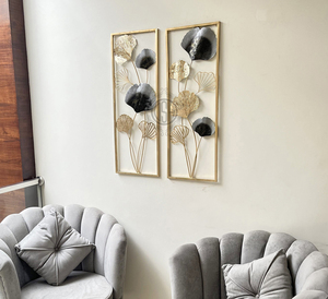 Juego de 2 Piezas de Arte Mural de Metal Dorado, Decoración de Pared de Hierro para Sala de Estar, Dormitorio, Pasillo e Interior del Hogar - Product Image 1
