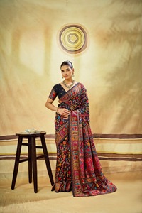 Sari de Seda Cachemira Pashmina con Tejido Zari, Ropa Étnica de Fiesta para Invierno, Prendas Indias y Pakistaníes de Alta Costura - Product Image 1