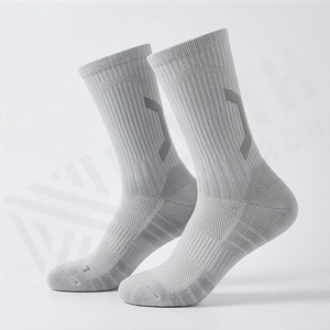 Gray Crew <b>Socks</b> Breathable Polyester Spandex <b>Running</b> Athletic <b>Socks</b> for Adults Summer Regular Style Solid Color Knitted - Product Image 3