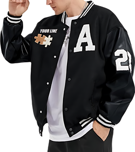 แจ็คเก็ตบอมเบอร์ฤดูหนาวสุดเท่ห์ ดีไซน์วาร์ซิตี้ แขนเสื้อทำจากใยไม้ไผ่ผสมขนสัตว์ ผ้าแคนวาสแต่งขอบยางยืด ระบายอากาศได้ดี ผลิตจากขนแกะ - Product Image 1