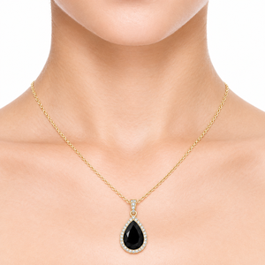 Colgante de Diamante Negro Natural en Forma de Pera con Halo de Diamantes, Oro de 10K/14K/18K y Plata 925/935, Regalo de Boda para Mujer, Joyería para Fiestas - Product Image 3