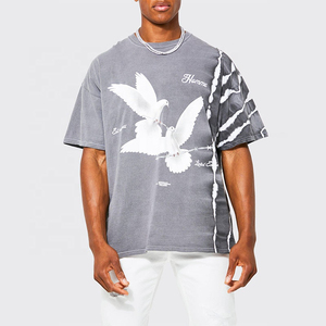 T-shirt surdimensionné en coton 100% tissé, délavé, vintage, respirant et écologique pour homme, style streetwear, fabrication OEM en gros - Product Image 1