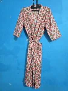 Robe Kimono Longue en Coton Imprimé à Col en V pour Femme, Peignoir Bohème à Motifs Fruités, Séchage Rapide, Respirant et Léger, Idéal pour la Détente - Product Image 4