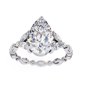 Anillo de Diamante Cultivado en Laboratorio de Corte Pera de 3 Quilates de Calidad Premium con Piedra Lateral Marquise, Anillo de Boda de Oro Sólido de 14K, Joyería Fina - Product Image 4