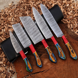 Ensemble de couteaux de cuisine Damas haut de gamme faits à la main, couteaux de chef avec manche en bois naturel, fournisseur d'usine en gros - Product Image 1