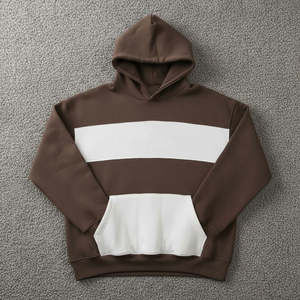 Sweat-shirts à capuche pour hommes 2026, design personnalisé, marron foncé avec panneau blanc, tissu épais, poche kangourou, style ample - Product Image 5