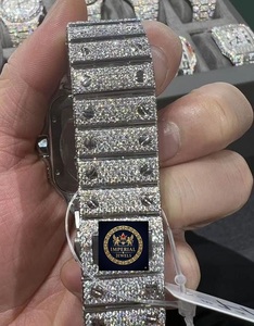 Reloj Mecánico de Lujo con Moissanita, Unisex, Completamente Adornado con Diamantes, Números Romanos, Estilo Hip Hop, Caja Cuadrada de Acero Inoxidable, Resistente al Agua 10 Bar - Product Image 2