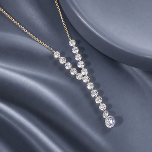 สร้อยคอทองคำ 14K ประดับเพชรโมอิสซาไนต์ทรงกลมสำหรับผู้หญิง จี้ห้อยแบบไล่ระดับ 15 เม็ด ดีไซน์หรูหรา ของขวัญเครื่องประดับชั้นดี น้ำหนัก 3.65 กะรัต - Product Image 1
