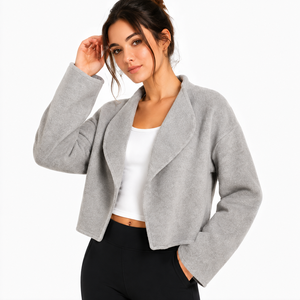 Womens Casual Solid Windproof <b>Teddy</b> Fleece Jacket Long Sleeve Open Front Shawl Collar Short Winter Fashion Outerwear - Product Image 2