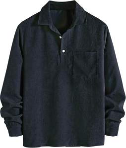 Chemise en velours côtelé pour homme, pull à manches longues, polo décontracté, chemise à col avec poche, haut semi-boutonné - Product Image 5