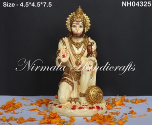 Nirmala Handicrafts - Estatua de Hanuman Hecha a Mano en Resina, Bañada en Oro, Ídolo de la Divinidad Hindú de Rajasthan, para Mesa, Hogar, Mandir, Religioso - Product Image 1
