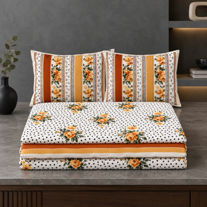 Juego de Ropa de Cama Floral Resistente a la Decoloración, 100% Algodón, Estampado a Mano, 300 Hilos, Sábana de 1.8m, Funda de Almohada, para Todas las Temporadas |   Decoración Premium - Product Image 4