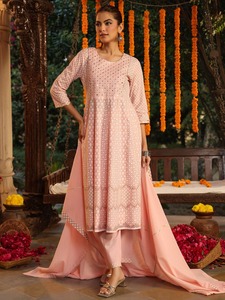 Ensemble Anarkali Premium pour Femme, Rose Pêche Pastel, Col Rond, Manches Trois-Quarts, Pantalon et Dupatta, Tenue Ethnique pour Invitée de Mariage - Product Image 6
