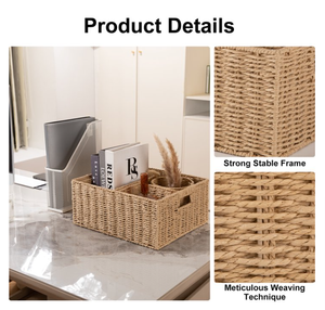 Woven Rattan Storage <b>Baskets</b> Set of 4 Rectangle Rustic Handmade <b>Basket</b> for Living Room Neatening Storage - Product Image 5