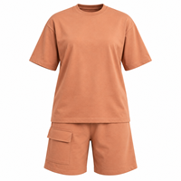 Ensemble décontracté unisexe été 2026 : short et chemise à manches courtes unies, en tissu tissé et tricoté, extensible (Spandex/Coton), respirant, coupe ample, séchage rapide