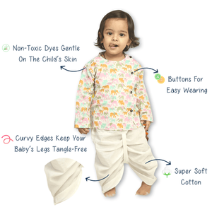 Kurta pour garçons à imprimé éléphant avec pantalon Dhoti blanc, tenue ethnique traditionnelle pour enfants, vêtements de fête pour mariage, ensemble confortable - Product Image 5