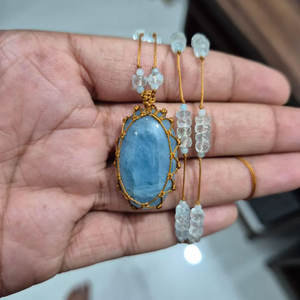 Collar Colgante de Macramé Hecho a Mano con Aguamarina, Gema Natural de Aguamarina Azul, Joyería Boho de Cristal Curativo, Cordón Ajustable, Regalo - Product Image 5