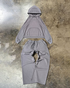 Conjunto de Sudadera con Capucha y Pantalones Deportivos Personalizados, Traje Deportivo con Bordado Desgastado, Apliques y Parches, Lavado Ácido, para Hombre y Mujer - Product Image 1