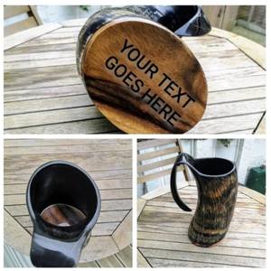 Chope à bière authentique en corne de bœuf, artisanale, style Viking, avec base en bois, sans danger pour les aliments, tasse médiévale en corne pour bière et vin - Product Image 4