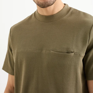 High Quality Fashion Mens Collar <b>t</b> <b>Shirt</b> <b>With</b> <b>Pocket</b> Heavy Oversized Tshirt Mock Neck - Product Image 4