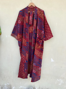 Handmade Vintage Indian Silk Chiffon Robe Dark Pink Recycled <b>Kimono</b> for <b>Women</b> Summer Essentials - Product Image 4