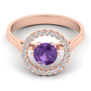 แหวนเพชร REYES ดีไซน์พิเศษ สวยหรู ทองคำชมพู 14K ประดับพลอยอเมทิสต์ งานแฮนด์เมด แหวนหมั้นเพชร แหวนดีไซน์เฉพาะสำหรับผู้หญิง - Product Image 1