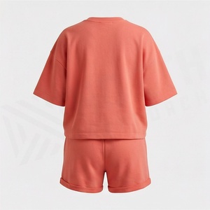 Women's 2 Piece <b>Coral</b> Shorts Set Crew Neck Short Sleeve T Shirt and Above Knee Shorts Embroidered Letter Print Casual Wear - Product Image 2