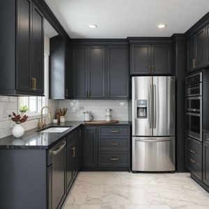 Modern Charcoal RTA Diagonal <b>Corner</b> Solid Wood Kitchen <b>Cabinet</b> Plywood Panel Ready Assemble Direct Factory Wholesale Vietnam - Product Image 4